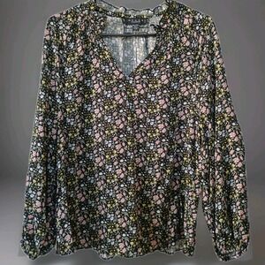 Grace The Perfect Fit Black‎ Floral Long Sleeve Blouse Women's Petite Small